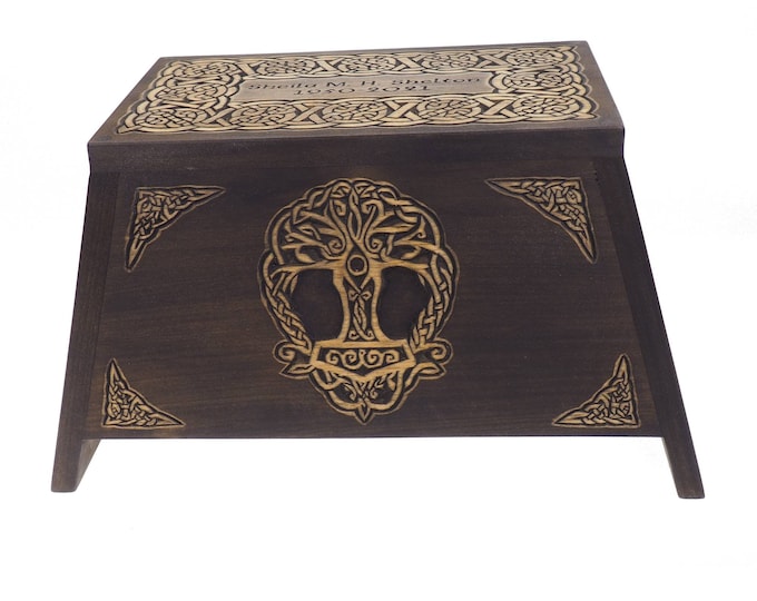 Viking and Pagan customised Wooden Urn For Human Ashes,Memorial Box, Hand Carved, Keepsake Cremation Urns, Cremation Boxes For Burial