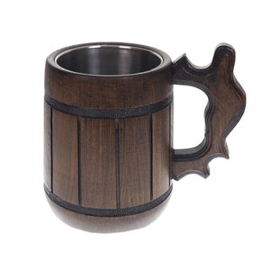 Dark Oak Wooden Beer Mug 1/2 liter  17 oz, steel inside wooden cup, wooden drinking mug, historical mug, rustic mug, medieval replica