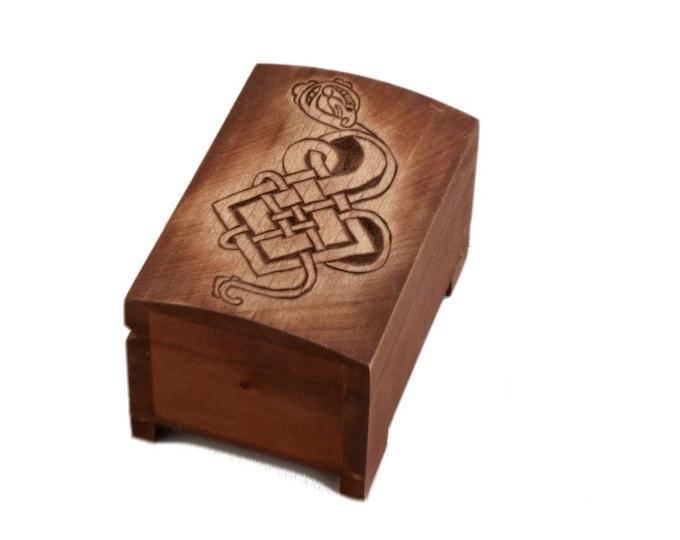 wooden historical box with hand carved lid