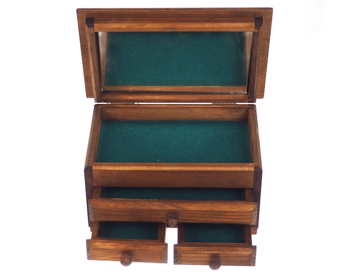 Wooden historical jewelry box ,3 drawers, mirror, medieval,  memory, hand carved, gift, personalized, organizer,