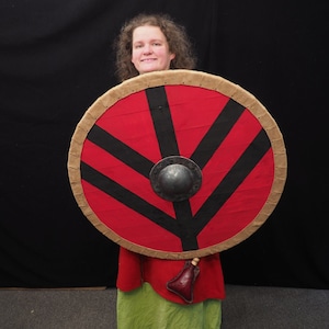 Viking Shield Lagertha Pattern in red, Norsman shield, Wall decor, Larp and reenactment, SCA ready