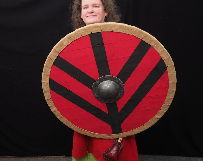 Viking Shield Lagertha Pattern in red, Norsman shield, Wall decor, Larp and reenactment, SCA ready
