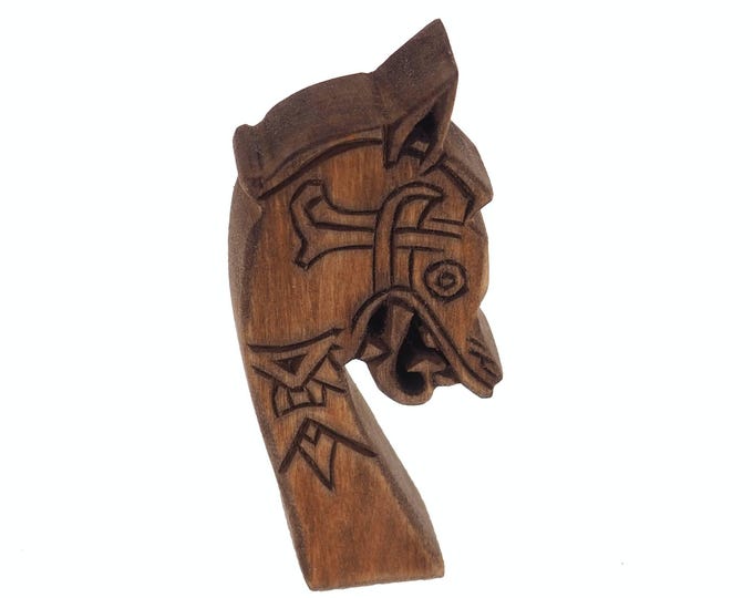 Wooden Hand Carved Viking Dragon Head Sculpture, Oseberg carving, mini viking decor, viking room decoration, viking art, norse