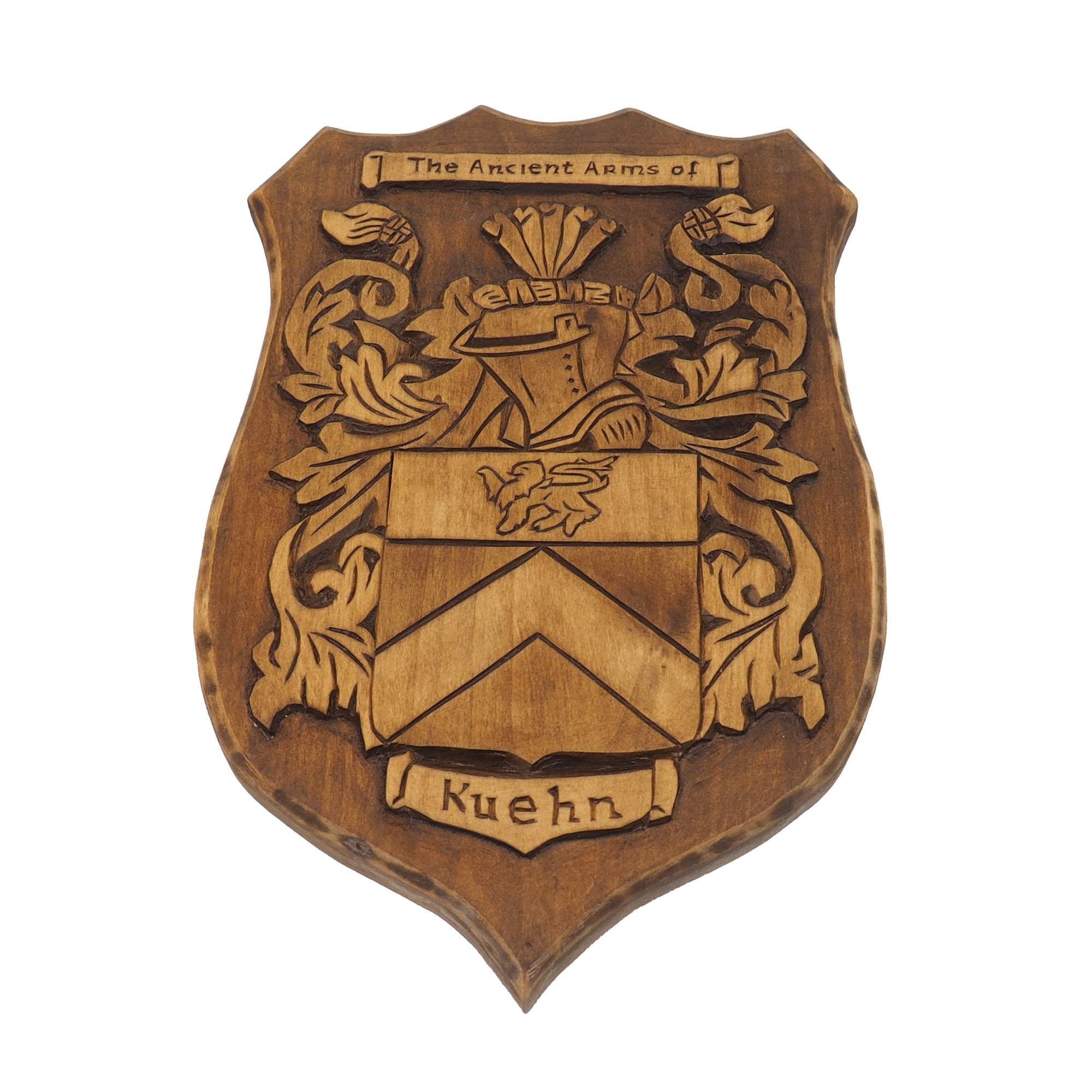 Personalized Family Arms Crest, Hand Carved, Coat of Arms