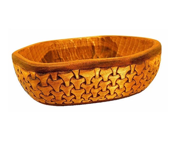 Historical Hand Carved Wooden Bowl with pattern from Wolin, XI c.