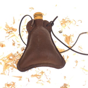 Bright Leather Small hand crafted authentic medieval wine skin with wooden stopper leather flask bladder ALL NATURAL