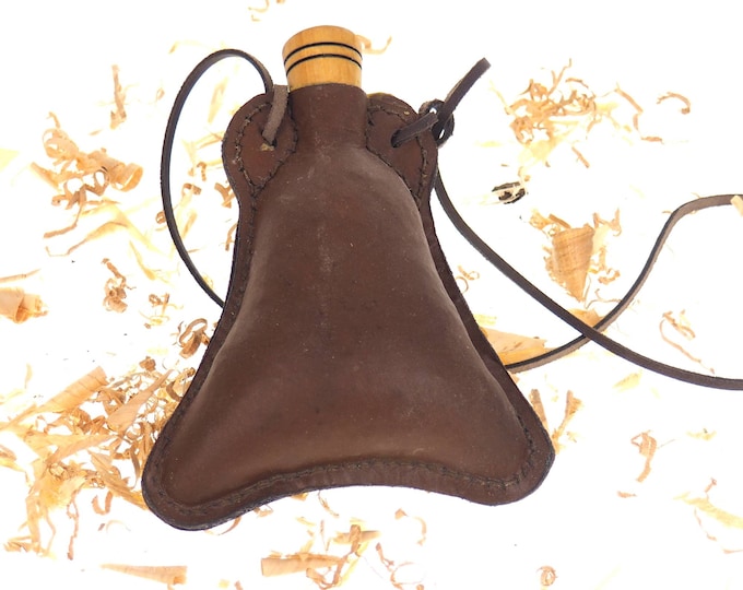 Bright Leather Small hand crafted authentic medieval wine skin with wooden stopper leather flask bladder ALL NATURAL