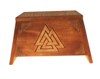 Urna in legno Valknut per ceneri umane, scatola commemorativa in legno, intagliata a mano, ricordo funerario, pagana celtica