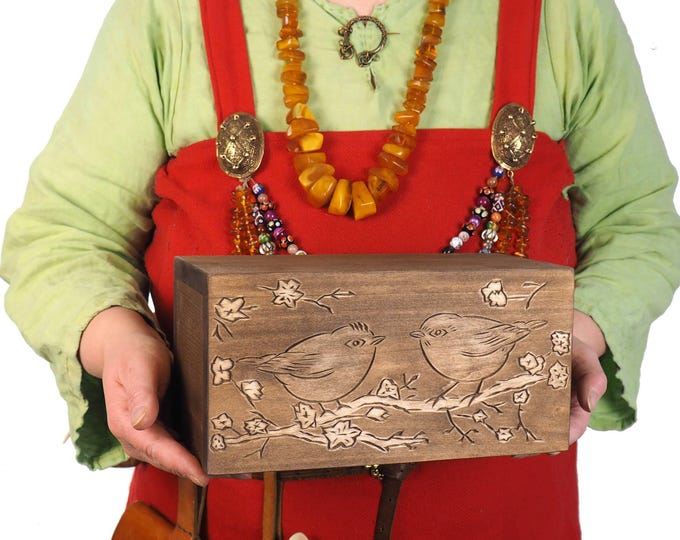 Small Wood Double Urn Personalized For Human Ashes, Bird pattern,  Wooden Memorial Box Carved , Keepsake Cremation Urns,  Boxes For Burial