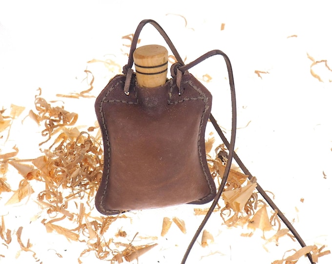 Light Brown Small Flask,  hand crafted, authentic medieval wine skin, with wooden stopper, leather flask bladder ALL NATURAL Witcher Netflix
