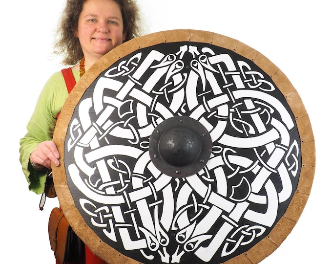 Personalized Dragon Viking Shield Pattern, Norsman shield, Wall decor, Larp and reenactment, SCA ready, black shield