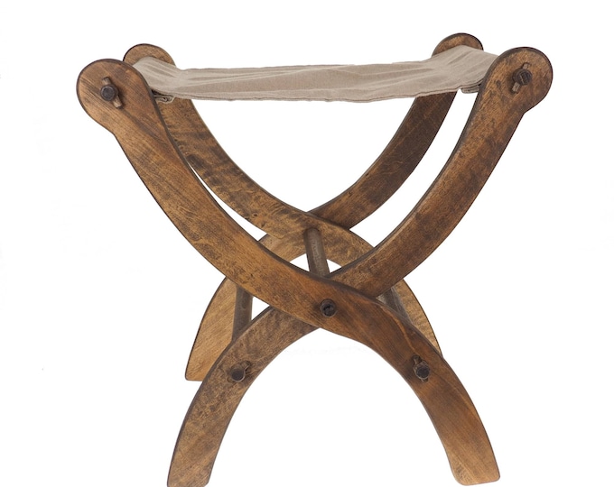 Small Wooden Folding Stool, Oak finish, for self-assembly, Medieval stool, Viking, Larp and SCA, reenactment, camping gear, folding chair,