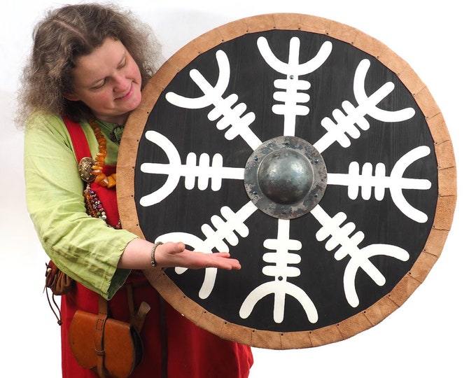 Aegishjalmur Viking Shield Pattern, Norsman shield, Wall decor, Larp and reenactment, SCA ready, black shield