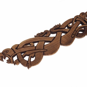 Wooden Dragons,  Hand Carved, Urnes Style Viking Wall Hanging, Two wolves, viking wall decor, viking room decoration, viking art, norse
