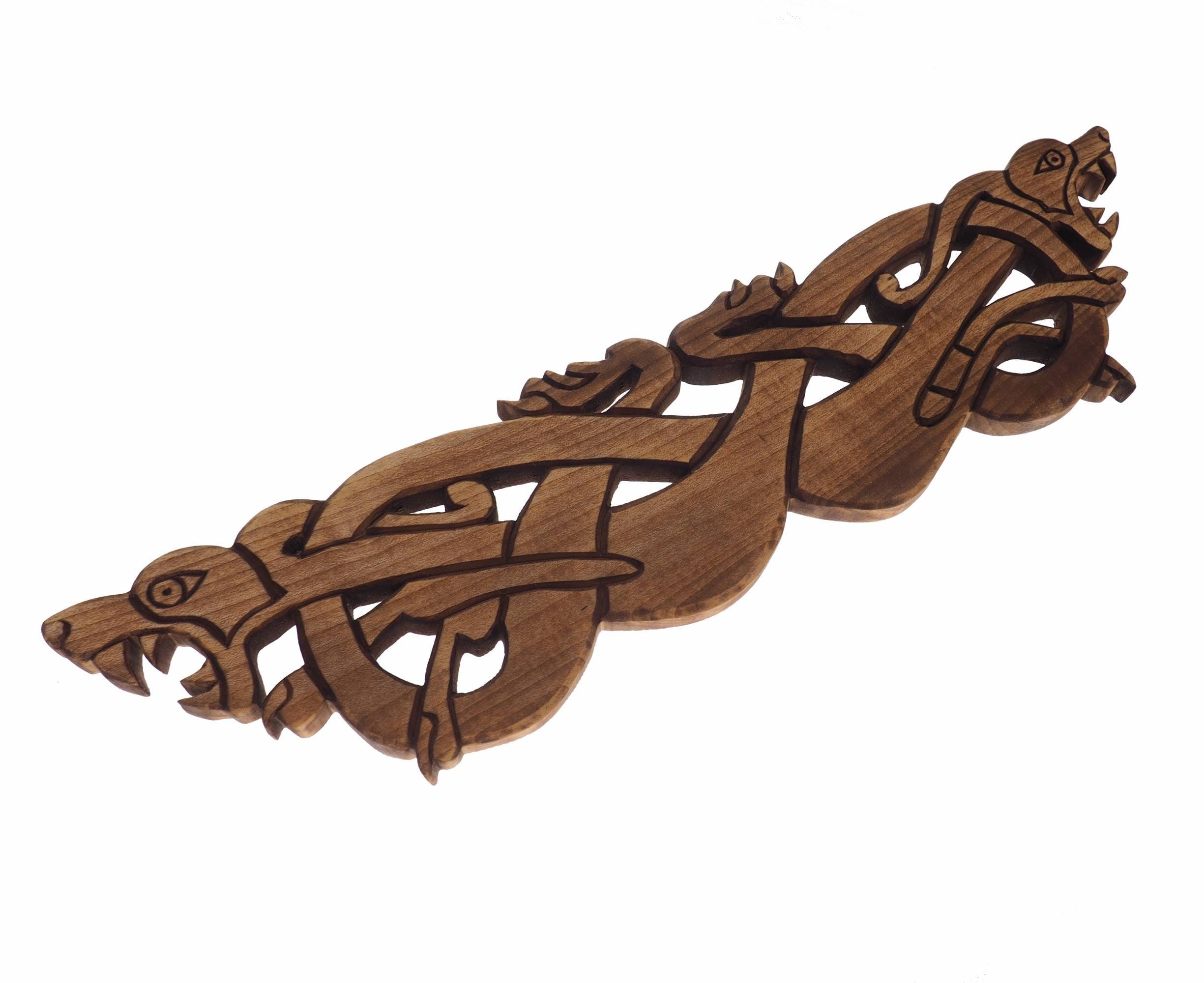 Wooden Dragons, Hand Carved, Urnes Style Viking Wall Hanging, Two