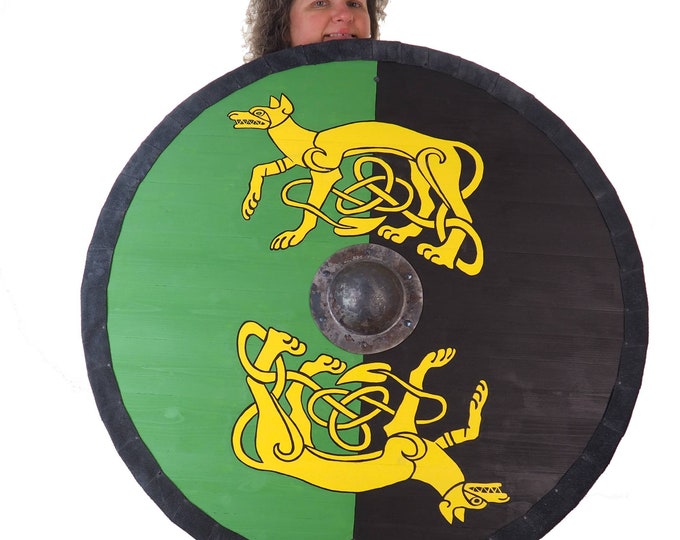 Customized Huge custom wolfs pattern Viking Shield, 36 inch, Customized pattern, Norsman shield, Wall decor, Larp and reenactment, SCA