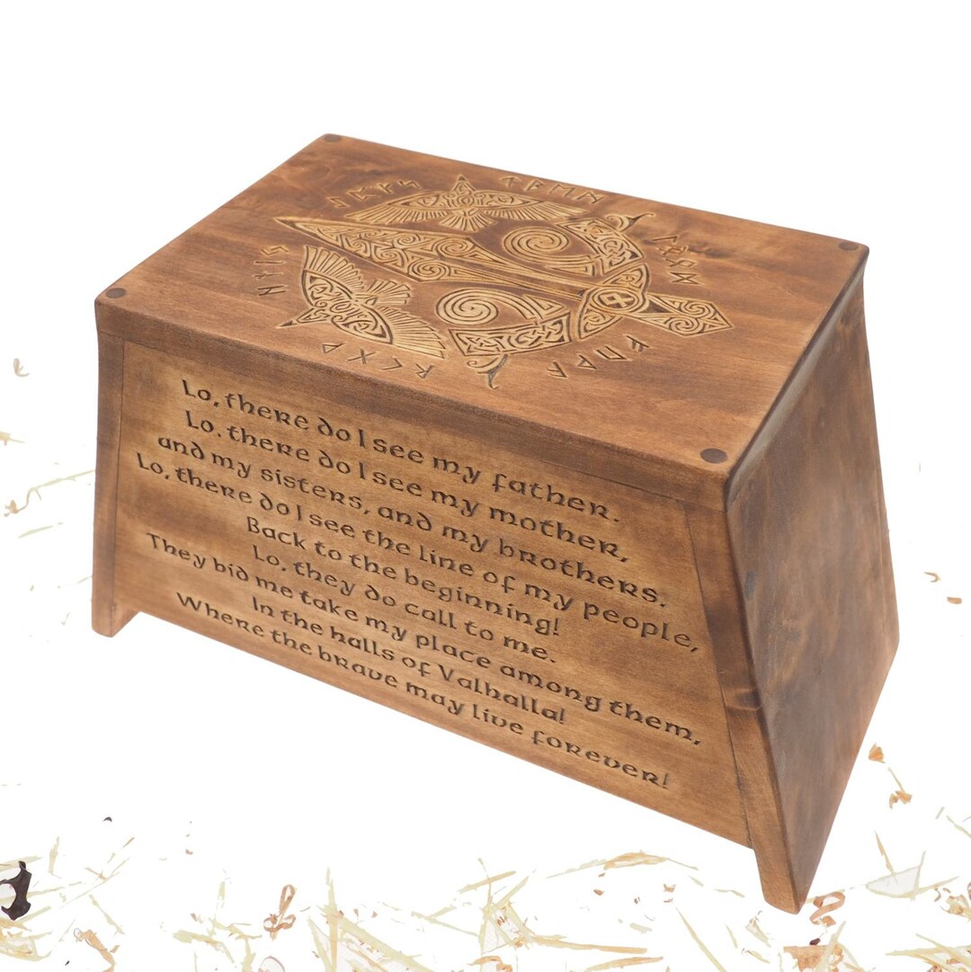 Viking Personalized Wood Urn for Human Ashes, Wooden Memorial Box