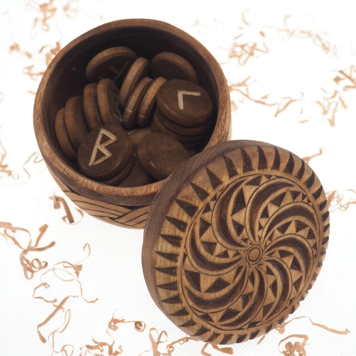 Viking Rune Set in hand carved Box with Solar protection Norse | Etsy