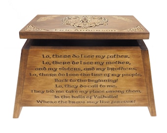 Caja conmemorativa de madera personalizada vikinga con Yggdrasil, tallada en madera, recuerdo de cremación y entierro, pagana vikinga