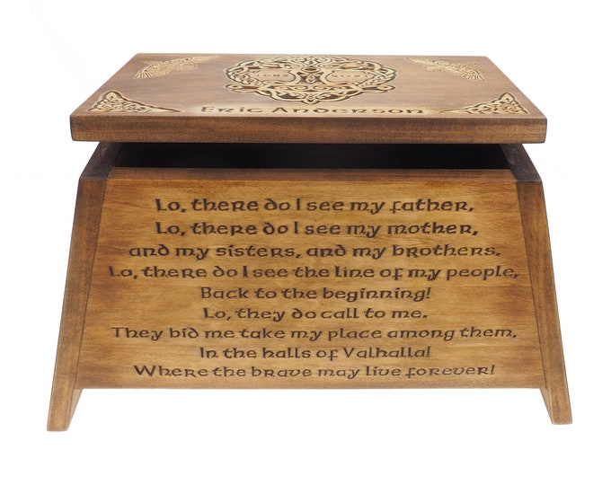 Viking Personalized Wood Memorial Box with Yggdrasil, Wooden  Carved , Keepsake  Urns, Cremation Boxes For Burial, Viking pagan