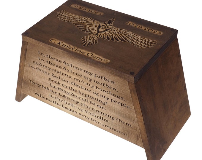 Viking Personalized Wood Urn with Raven, Viking ship, Memorial  Hand-Carved , Cremation , pagan, prayer