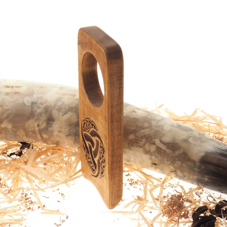 Wood Drinking Horn Holder With Triple Horn of Odin Hand Carved Etsy