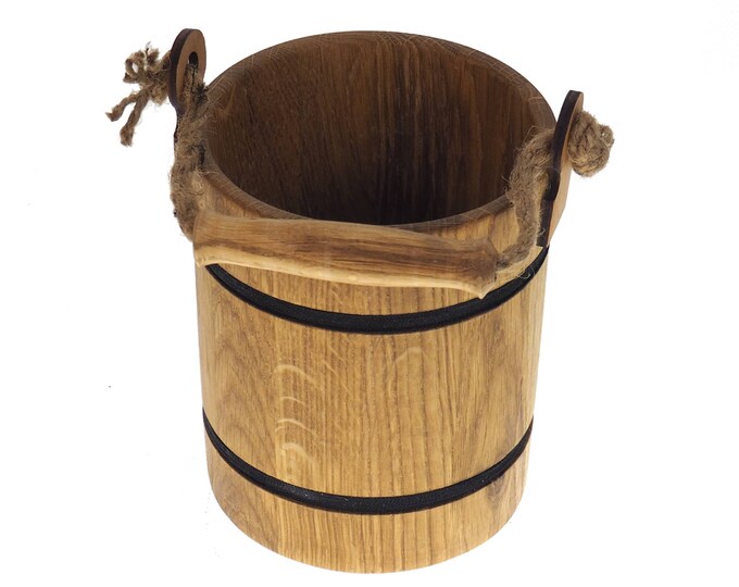 Oak mini bucket 1/2 liter 17 oz , Kitchen Cooking Utensil Holder , wooden Miniature Bucket, Decoration bucket, medieval replica