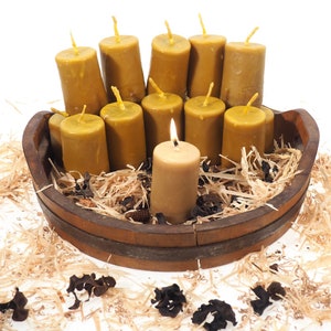 Pure Beeswax Candle, 3 and 1/2&quot; high Unscented Beeswax Pillar Candle, Hand Made, Natural Eco Friendly for for Meditation, Prayer or Altar