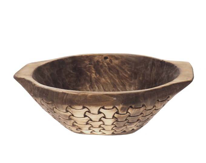 Historical Hand Carved Wooden Bowl with pattern from Wolin, XI c.