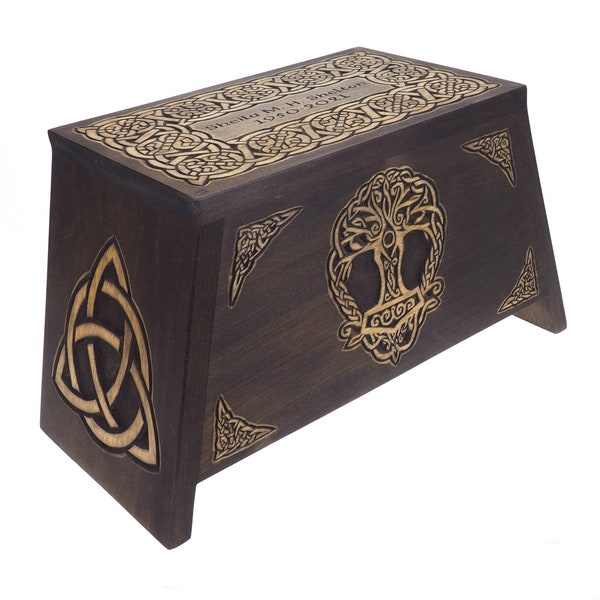 Ebony Thor hammer Yggdrasil Wooden Urn For Human Ashes,Memorial Box, Hand Carved, Keepsake Cremation Urns, Cremation Boxes For Burial