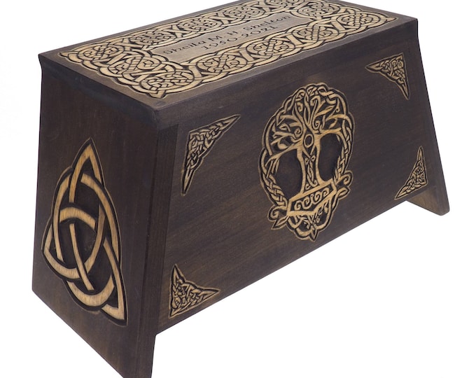 Ebony Thor hammer Yggdrasil Wooden Urn For Human Ashes,Memorial Box, Hand Carved, Keepsake Cremation Urns, Cremation Boxes For Burial