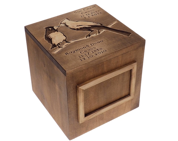 Square Personalized Wood Urn,  With Frame for Photo, For Human Ashes, Wooden Memorial Box, Carved Keepsake Cremation Urns,