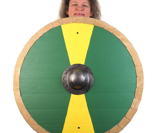 Green and Yellow Viking Shield Pattern, Norsman shield, Wall decor, Larp and reenactment, SCA ready, black shield