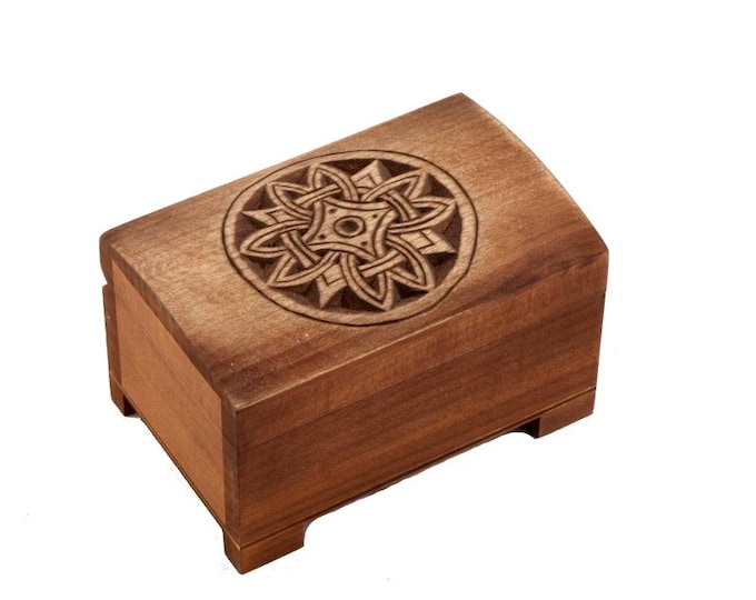 wooden historical jewelry box with solar pattern