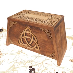 Triquetra Wooden Urn For Human Ashes, Wooden Memorial Box, Hand Carved, Keepsake Cremation Urns, Cremation Boxes For Burial, Celtic pagan
