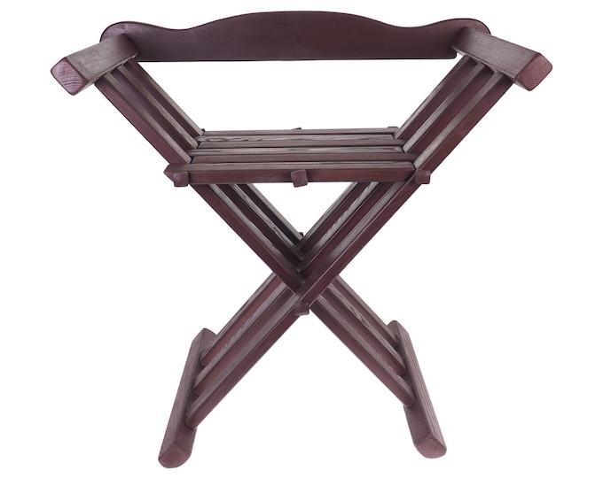 Folding chair, Old dark walnut color, Wooden medieval, folding chair with back support, viking, Personalized color