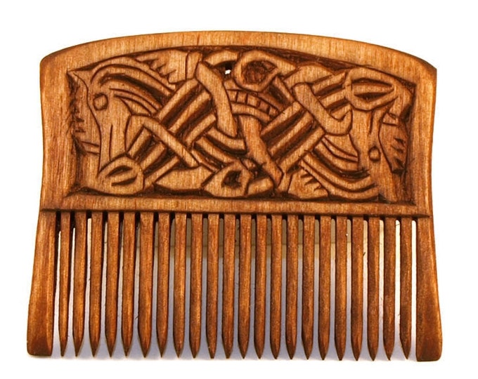 Viking Wooden Comb with two dragons