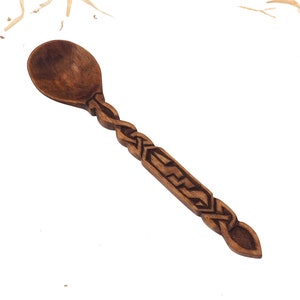 Wooden Hand Carved Spoon, Medieval Spoon, viking pattern,Wood Cutlery, Medieval Kitchen, Dining Appliances,Celtic pattern, SCA, personalized image 5