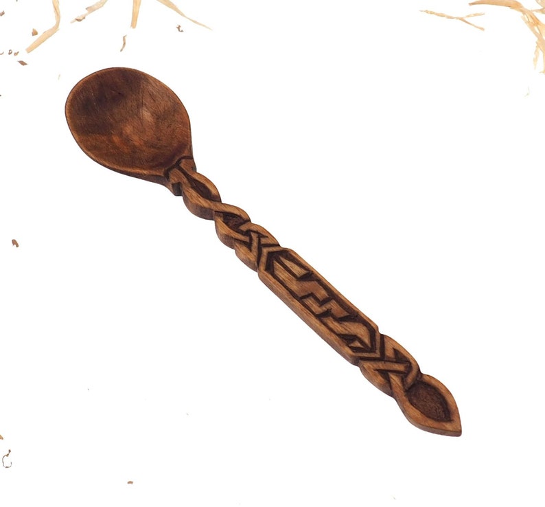 Wooden Hand Carved Spoon, Medieval Spoon, viking pattern,Wood Cutlery, Medieval Kitchen, Dining Appliances,Celtic pattern, SCA, personalized image 5