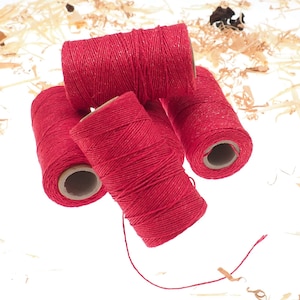 RED linen thread, unwaxed red Linen String , Warp Thread thickness of 1mm / 3ply 100grams (210 yards ~ 190 metres), linen sewing thread
