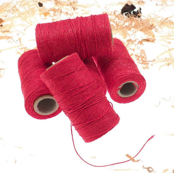 RED Linen Thread, Unwaxed Red Linen String , Warp Thread Thickness