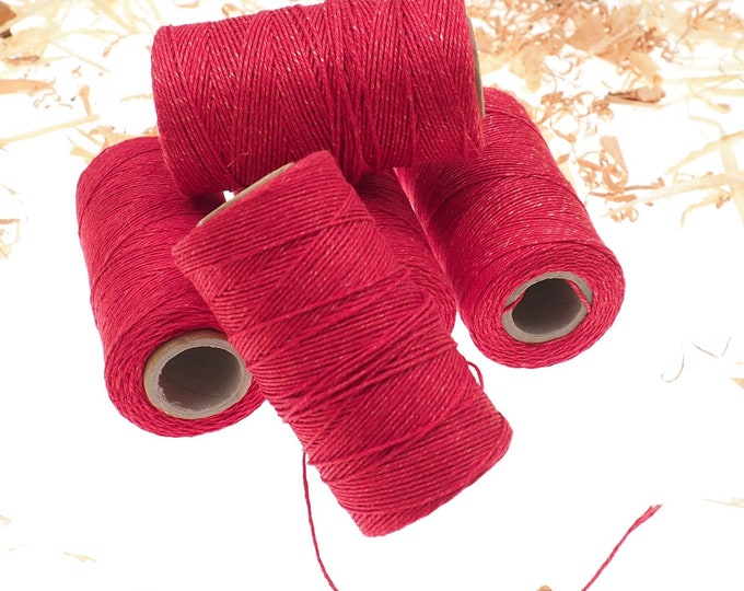 RED linen thread, unwaxed red Linen String , Warp Thread thickness of 1mm / 3ply 100grams (210 yards ~ 190 metres), linen sewing thread