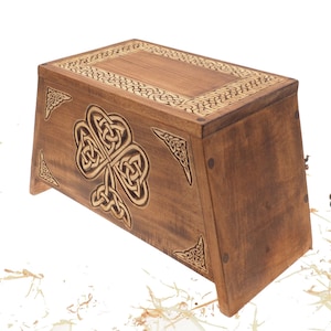 Shamrock Wooden Urn For Human Ashes, Wooden Memorial Box, Hand Carved, Keepsake Cremation Urns, Cremation Boxes For Burial, Celtic pagan