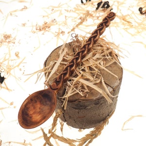 Hand Carved Wooden Spoon: Viking Medieval Plait Pattern