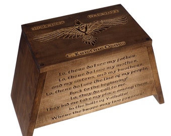 Wikinger Personalisierte Holzurne mit Rabe, Wikinger Schiff,stempel Handgeschnitzt, Feuerbestattung, heidnisch, Gebet