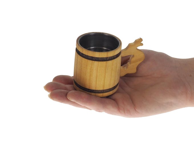 Oak Wooden Beer Mug 50 ml  1.7 oz, steel inside wooden cup, wooden drinking mug, historical mug, rustic mug, medieval replica