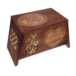 Personalized Tribal Motive Wooden Urn For Human Ashes, Wooden Memorial Box, Hand Carved, Keepsake Cremation Urns, Cremation Boxes For Burial