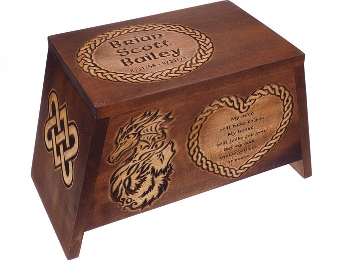 Personalized Tribal Motive Wooden Urn For Human Ashes, Wooden Memorial Box, Hand Carved, Keepsake Cremation Urns, Cremation Boxes For Burial