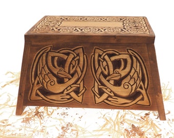 Urna celtica in legno per ceneri umane, monumento commemorativo in legno, intagliato a mano, ricordo per cremazione, pagano