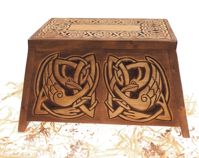 Celtic Wooden Urn For Human Ashes, Wooden Memorial Box, Hand Carved, Keepsake Cremation Urns, Cremation Boxes For Burial, Celtic pagan